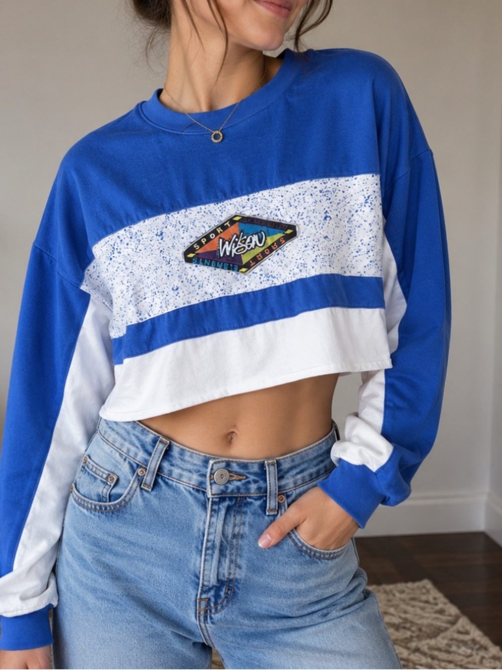 Vintage Wilson Sport Elements Cropped Sweatshirt